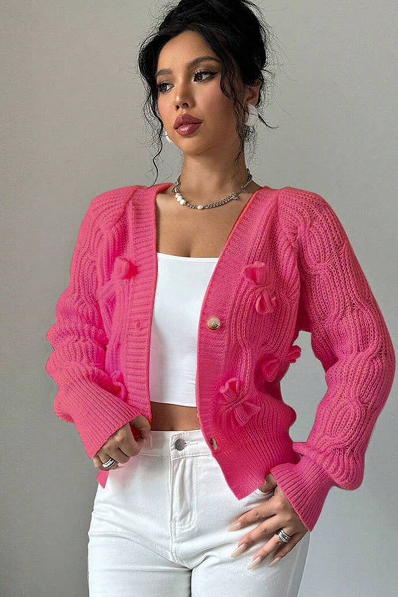 CWOCAL00687_SOLID LONG SLEEVE BOW KNIT CARDIGAN