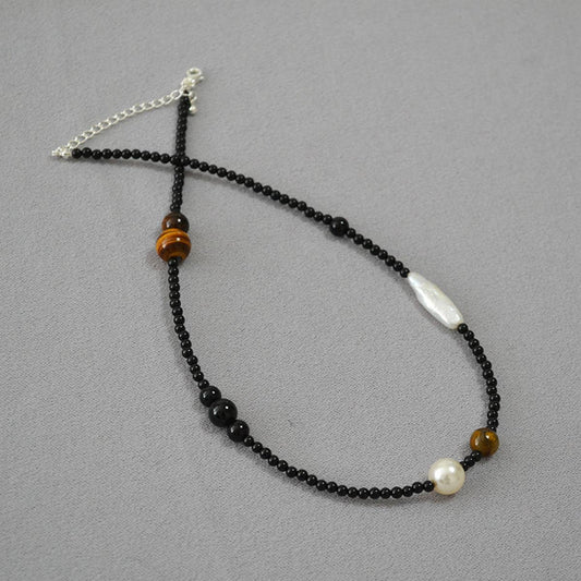 VINTAGE STITCHING ASYMMETRICAL BEADED NECKLACE