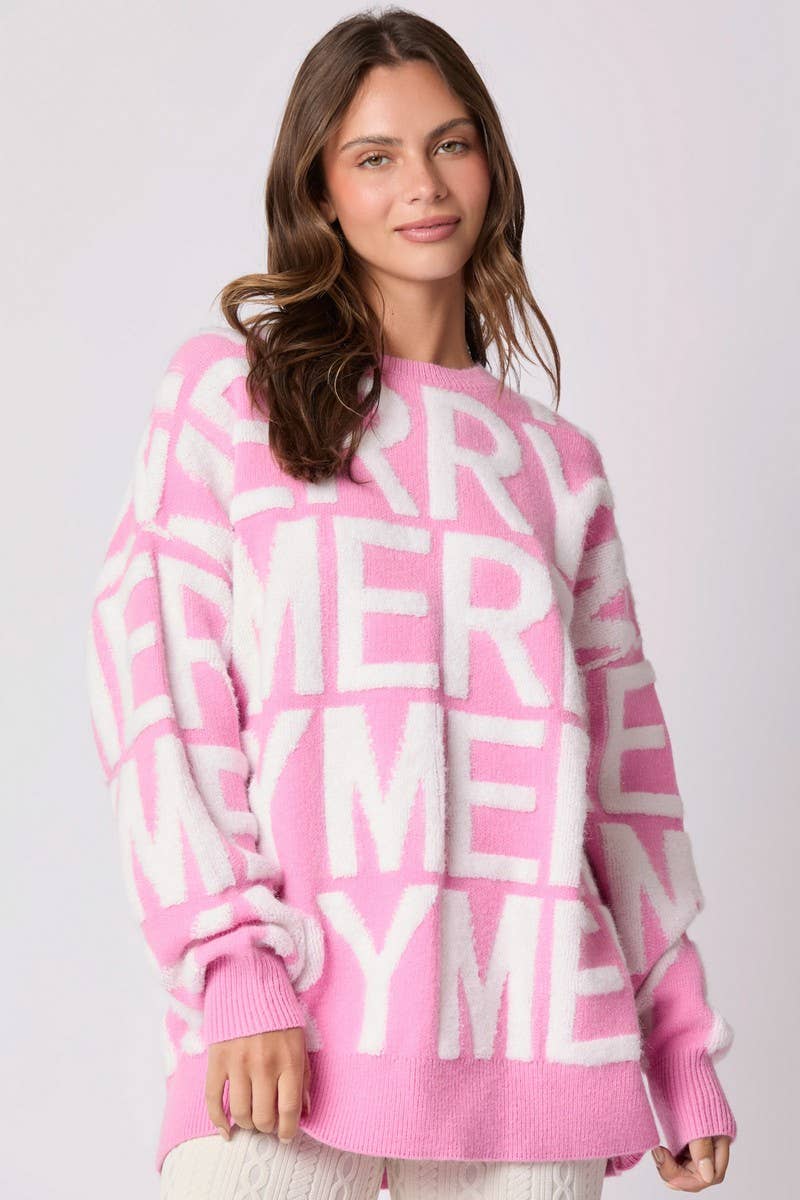 CWOSWL07750_CHRISTMAS LETTER LOOSE KNIT PULLOVER SWEATER