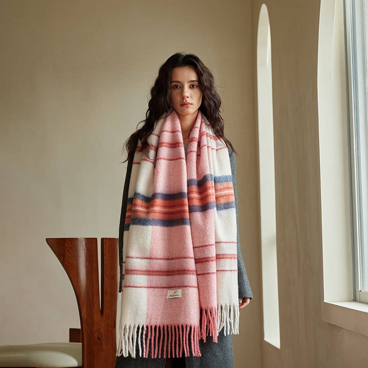 Blue Plaid Faux Cashmere Scarf ??Winter Warm_CWASC2337