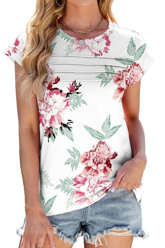 CWTTS1318_NEW PRINTED ROUND NECK LOOSE SHORT SLEEVE T-SHIRT