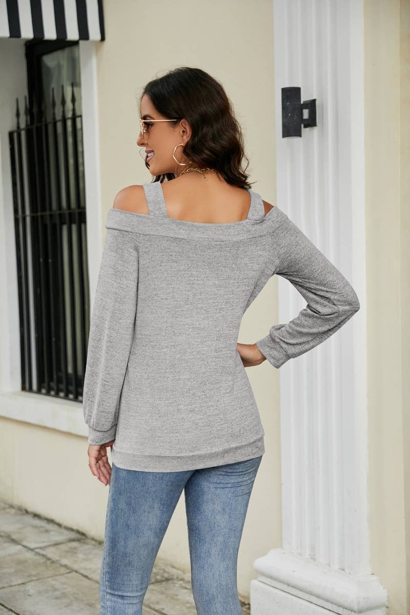 CWTBLL2854_OFF-THE-SHOULDER CUT-OUT LONG-SLEEVED TOP