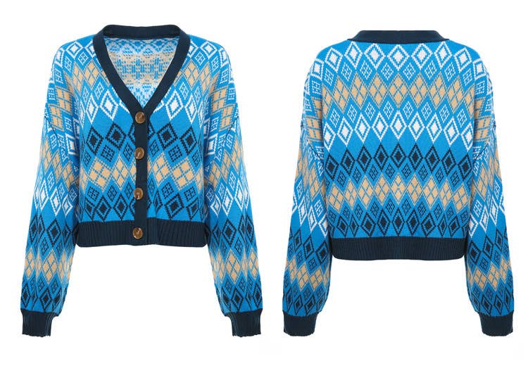 DIAMOND CHECK SWEATER COAT SHORT FOR WOMEN