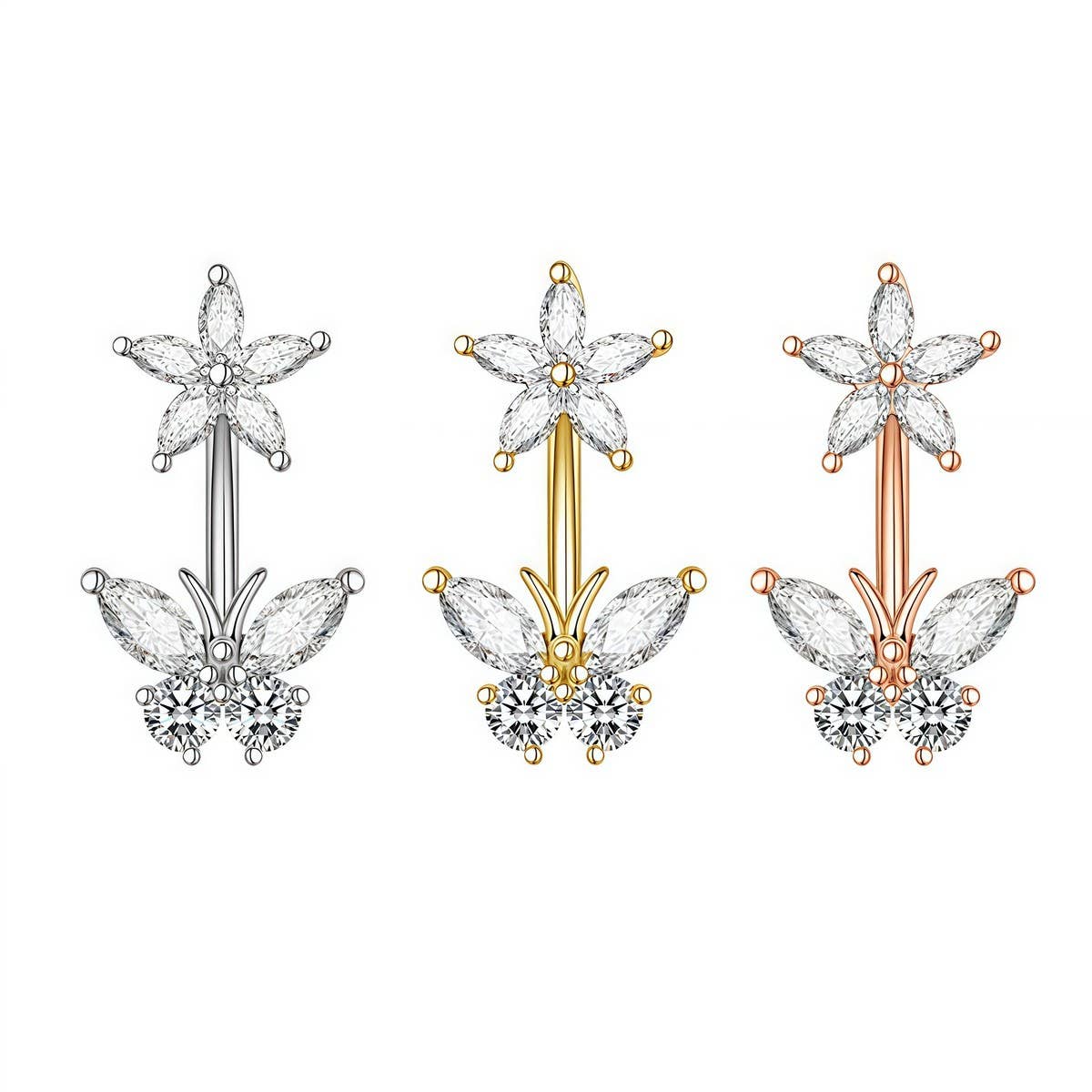 Flower Butterfly Zircon Stainless Steel Belly Ring