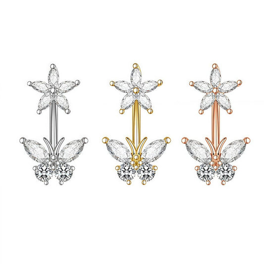 Flower Butterfly Zircon Stainless Steel Belly Ring