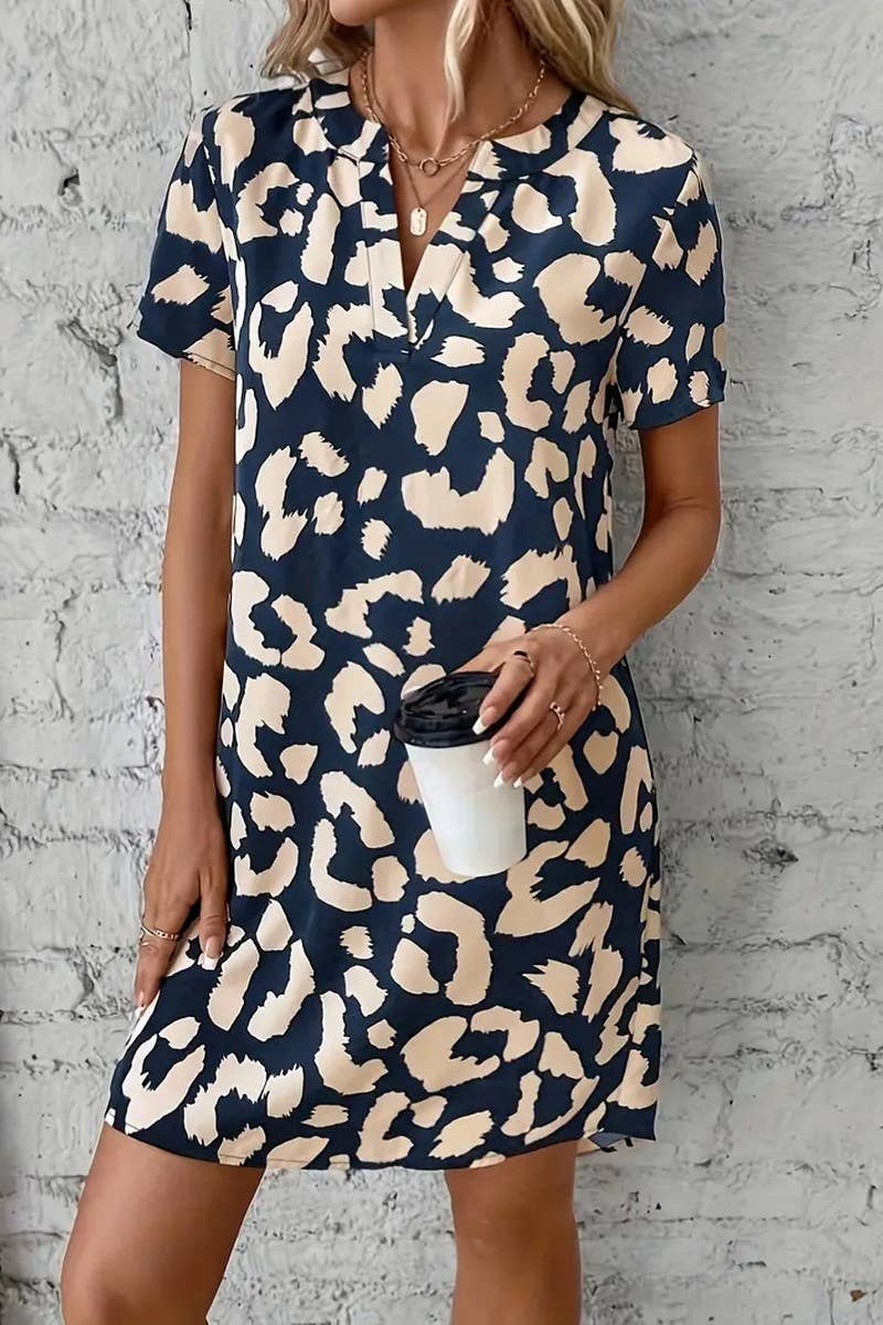 CWDSD8571_V-NECK FLORAL PRINT SHORT SLEEVE DRESS