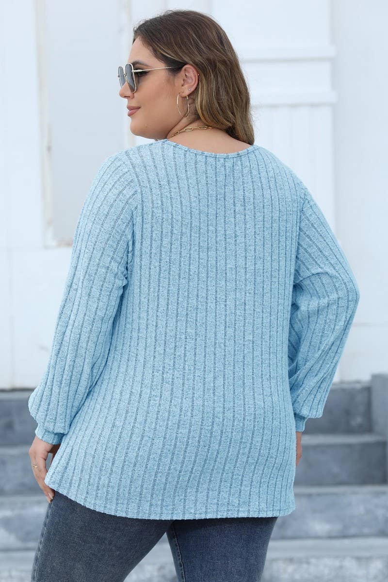 CWTTL1311_PLUS Size V-Neck Long Sleeve Pullover Top