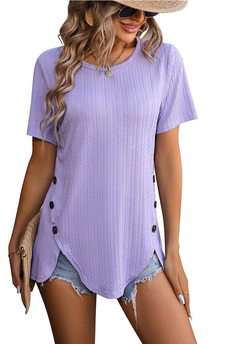 CWTBLS0912_ROUND NECK WHEAT JACQUARD SHORT SLEEVE TOP