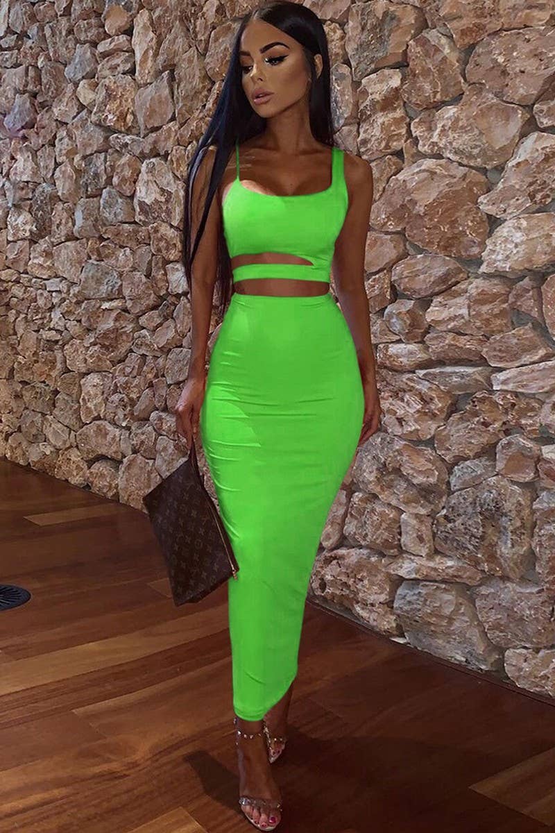 CWSTB00414_SEXY RUCHED CUTOUT TWO PIECE DRESS