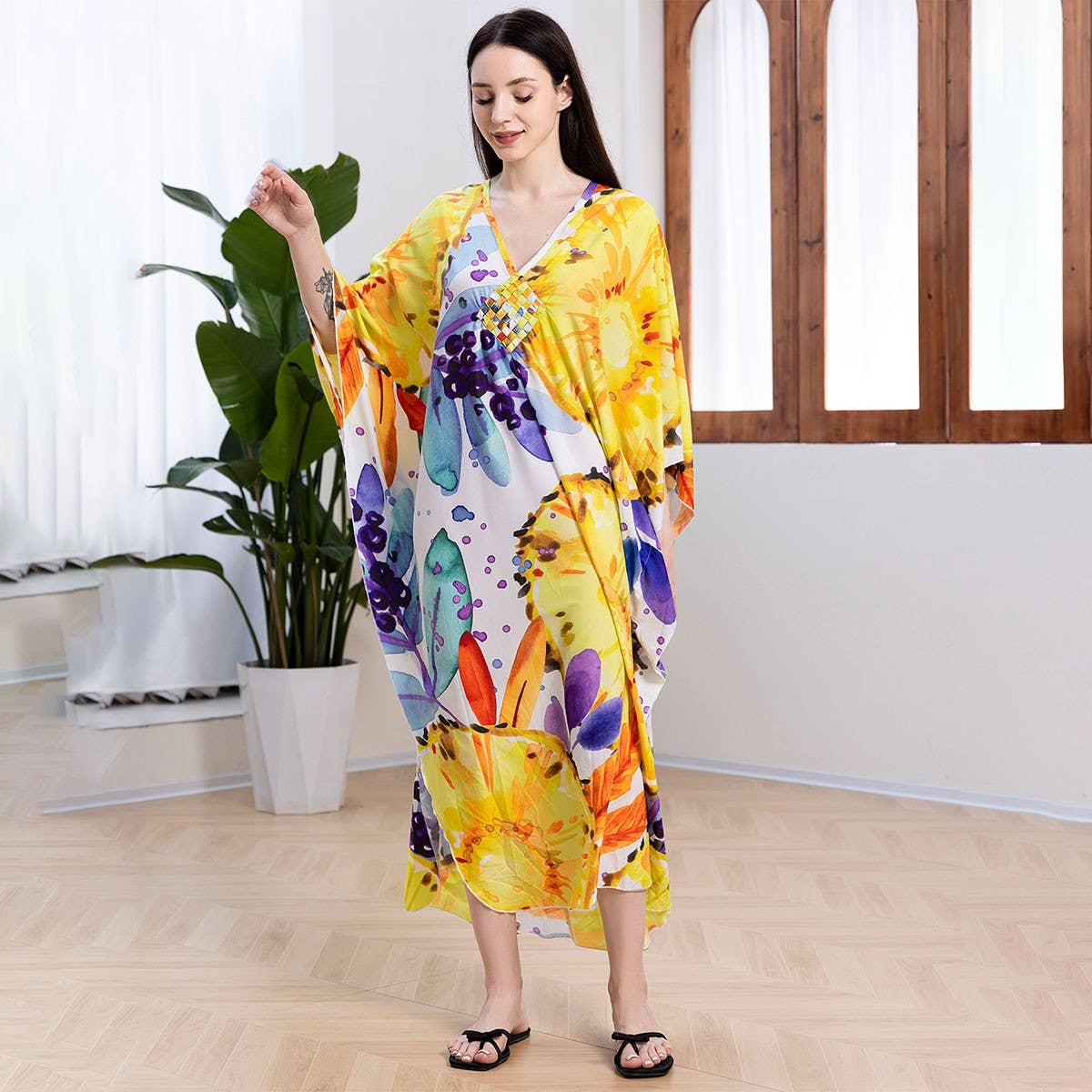 Lemon Print Quick-Dry Beach Cover-Up Robe