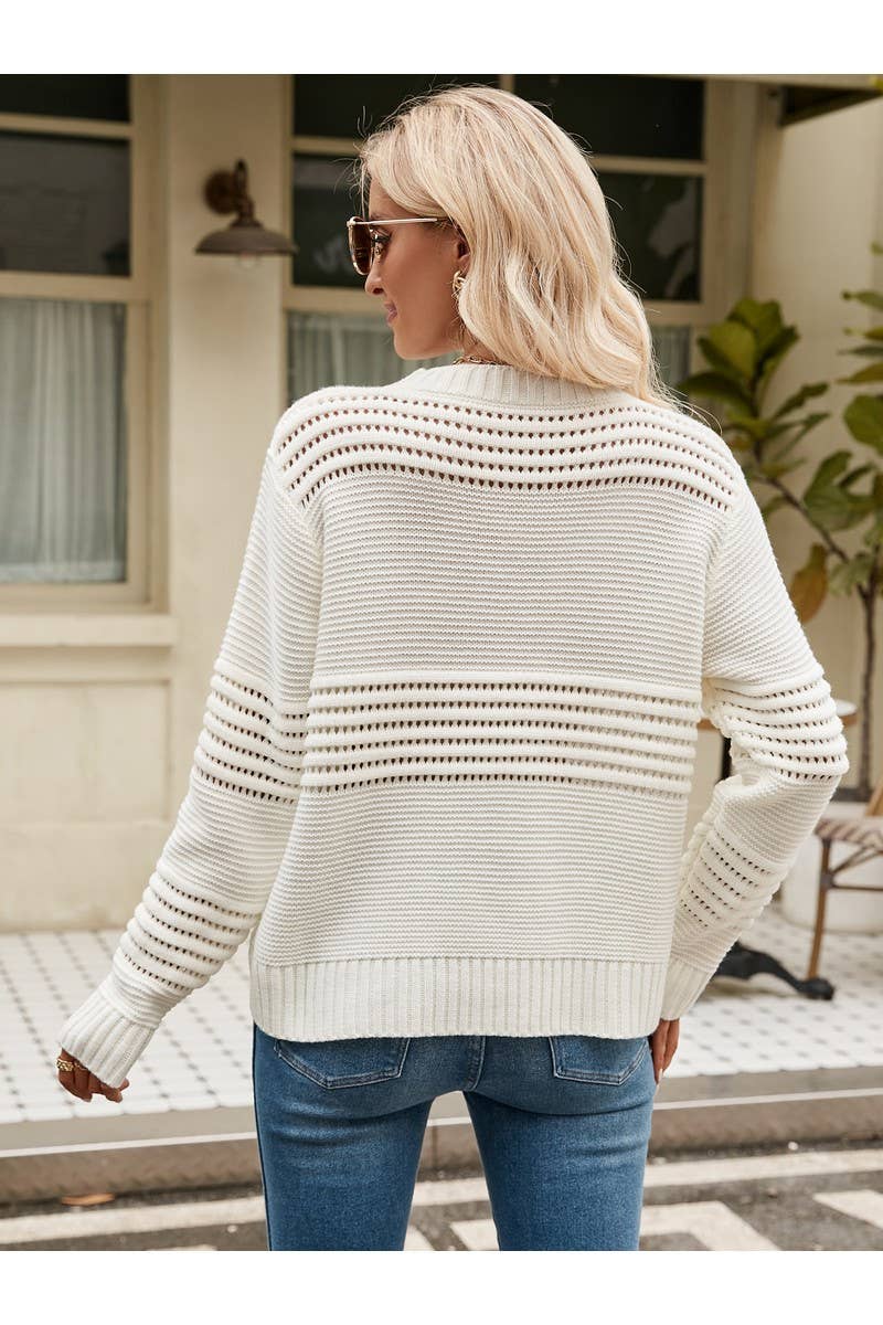 CWOSWL2447_Striped Crew Neck Long Pullover Sweater
