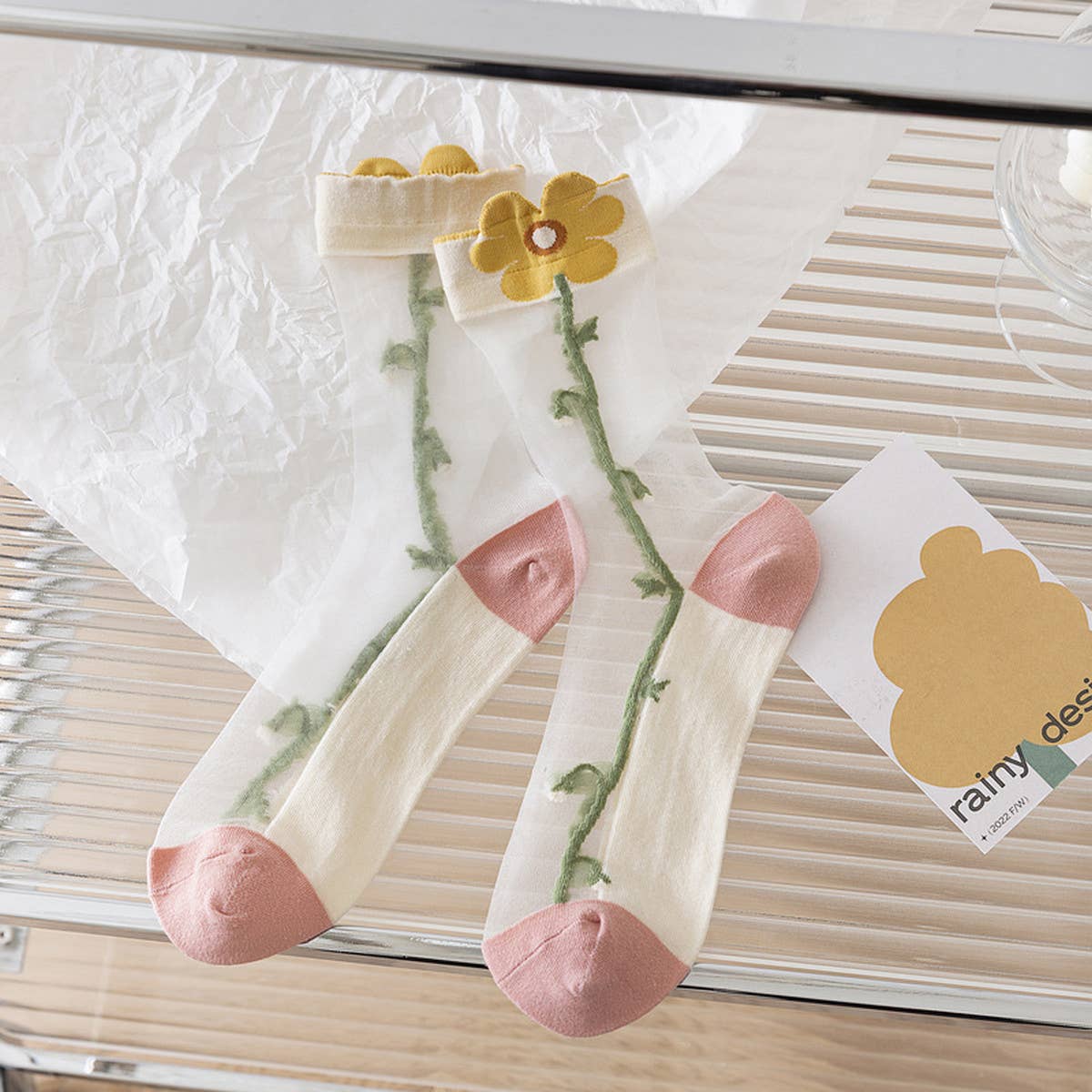 FLORAL SUMMER SHEER MESH SOCKS FOR WOMENS
