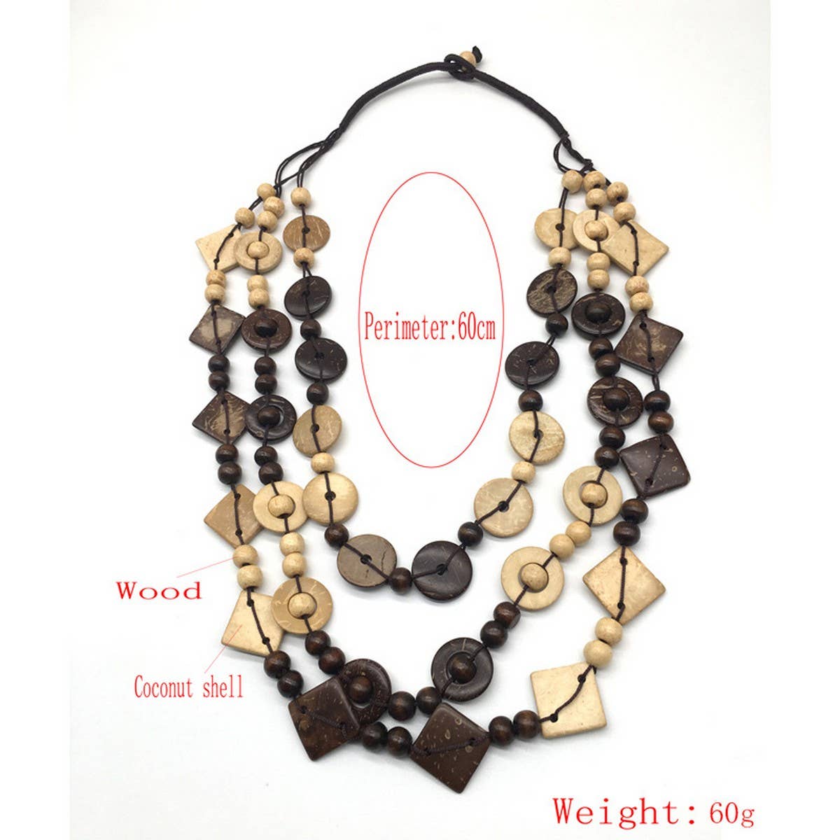 ETHNIC HAND-WOVEN COCONUT SHELL WOOD BEAD NECKLACE