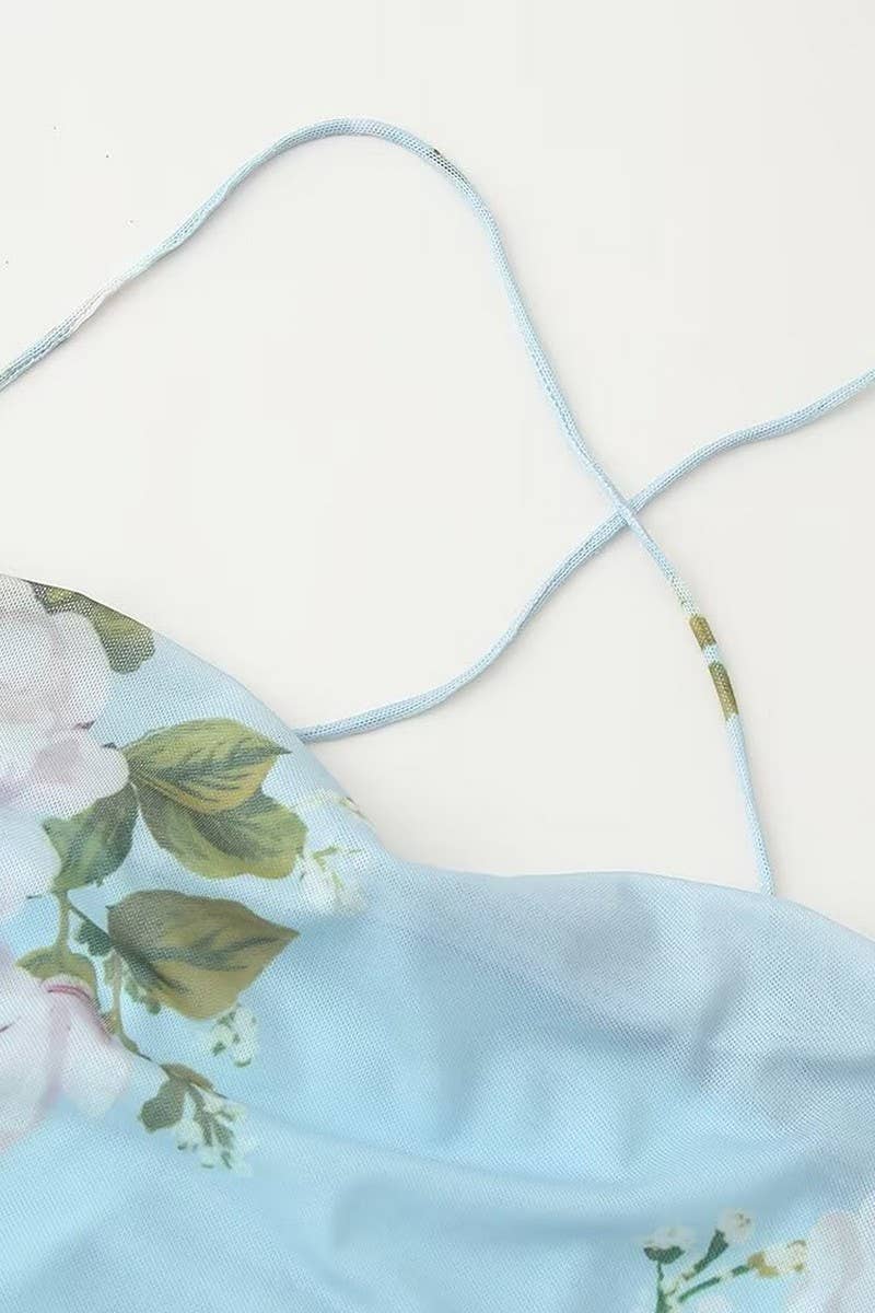 CWDSD7811_FASHION PRINTED TULLE SHORT SLIP DRESS