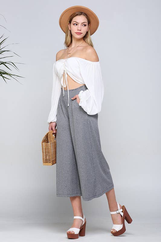 CWBLP418_SMOCKED WAIST BEND GAUCHO PANTS
