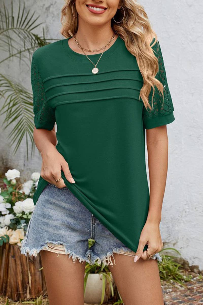 CWTTS1334_SUMMER LOOSE LACE PATCHWORK SHORT SLEEVES