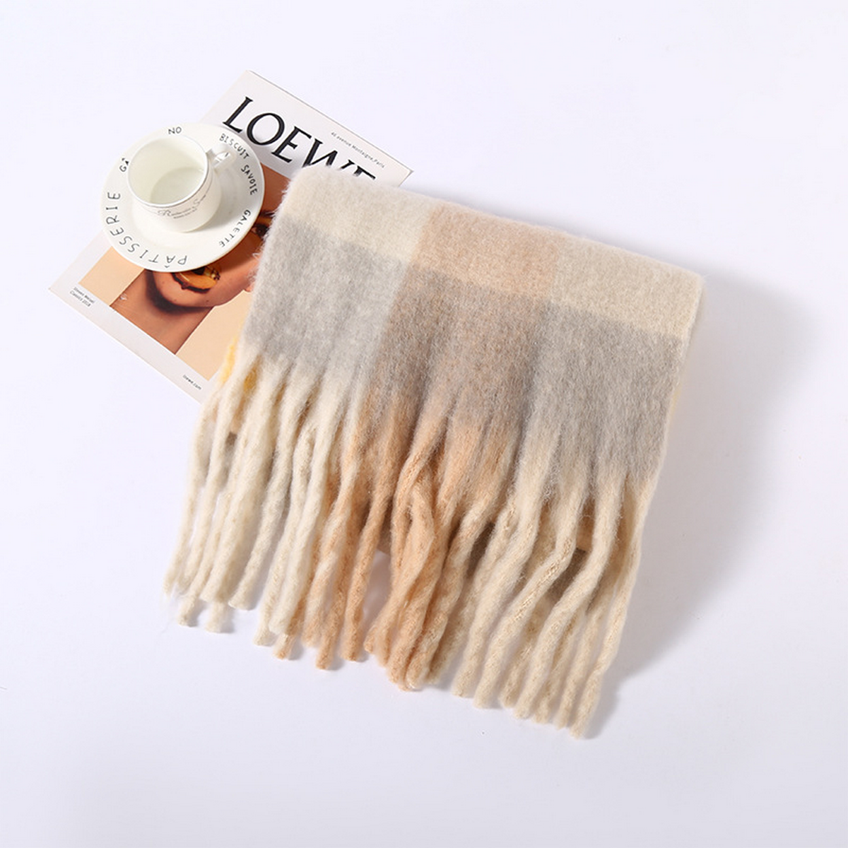 Faux Cashmere Plaid Scarf ? Thick Fringed Wrap