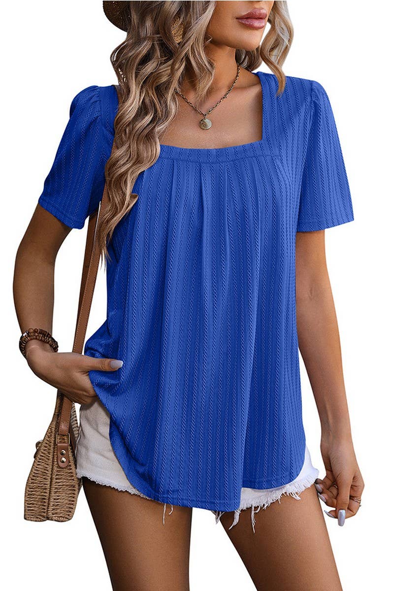 CWTBLS0911_PUFFED SLEEVE SQUARE COLLAR PRESSED T-SHIRT