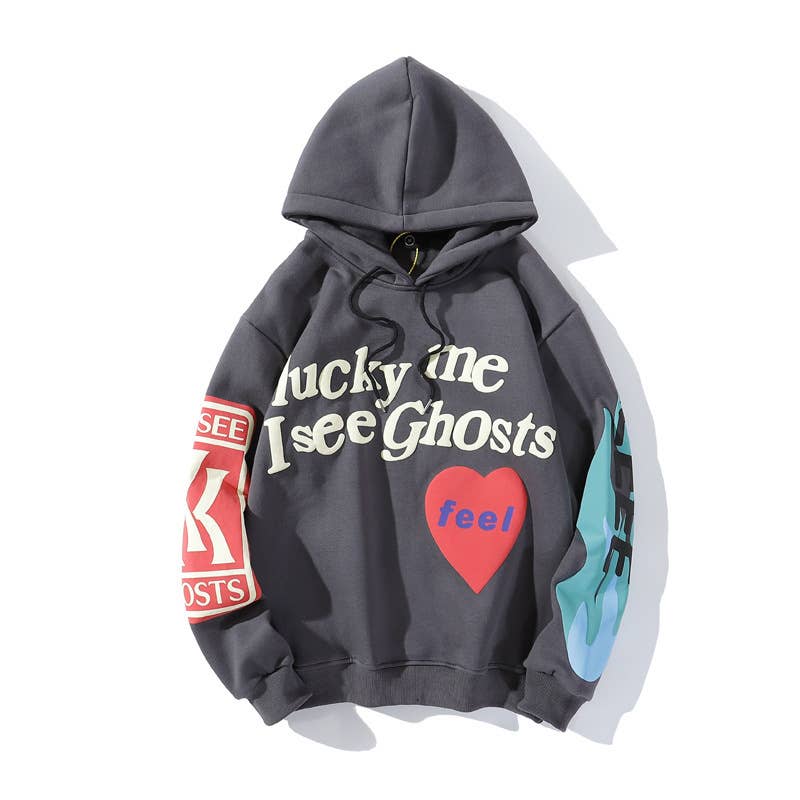 FOAMED LOVE LETTER GRAFFITI PRINTED FLEECE HOODIE
