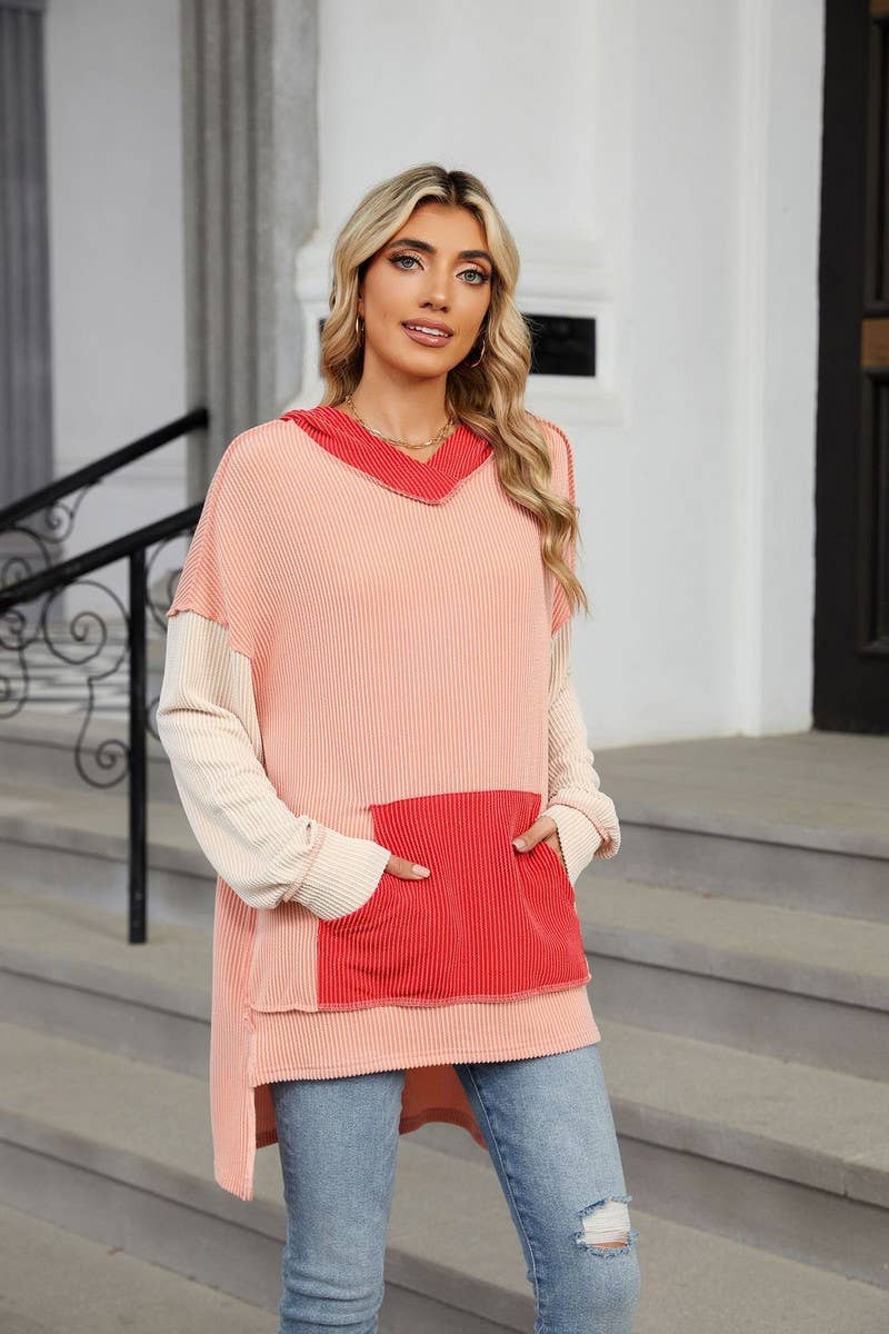 CWOHOL1111_AUTUMN AND WINTER COLOR MATCHING IRREGULAR HOODIE