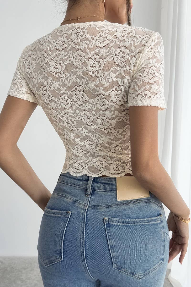 CWTBLS2107_SEXY SLIM FIT LACE V-NECK CROPPED TEE