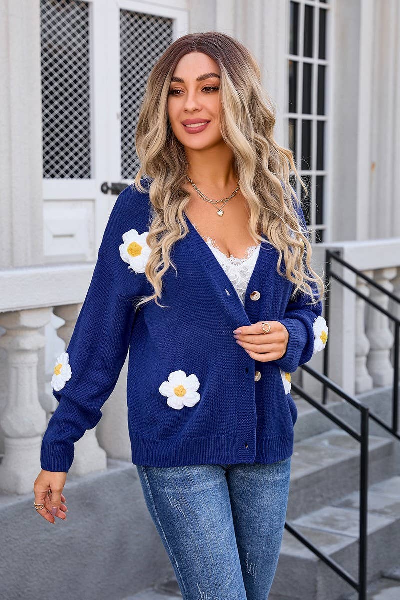 CWOCAL0911_FLORAL BUTTON KNIT CARDIGAN SWEATER