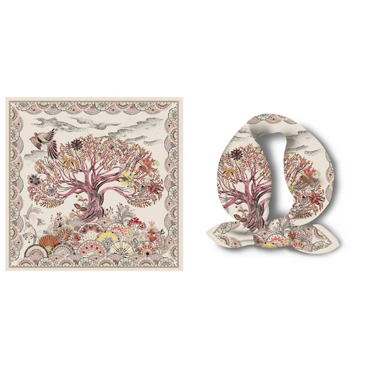Boho Tree Print Silk Scarf - Luxurious Neck Wrap_CWASC0644