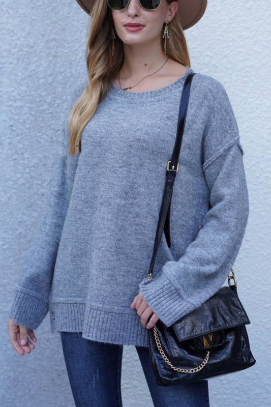 CWOSWL1424_Crew Neck Pullover Casual Sweater