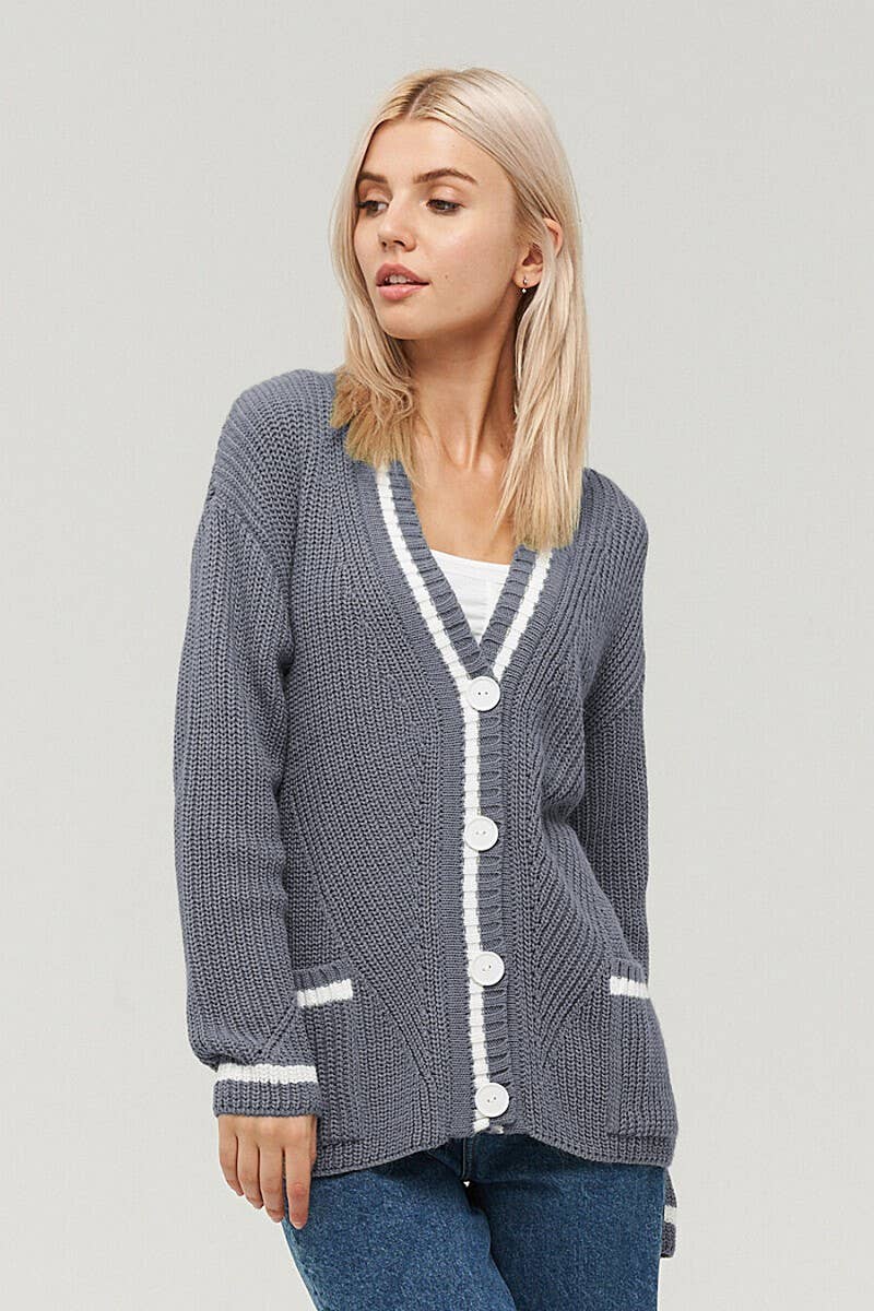 CWOCAL1619_V-NECK POCKET COLOR-BLOCK KNITTED CARDIGAN COAT