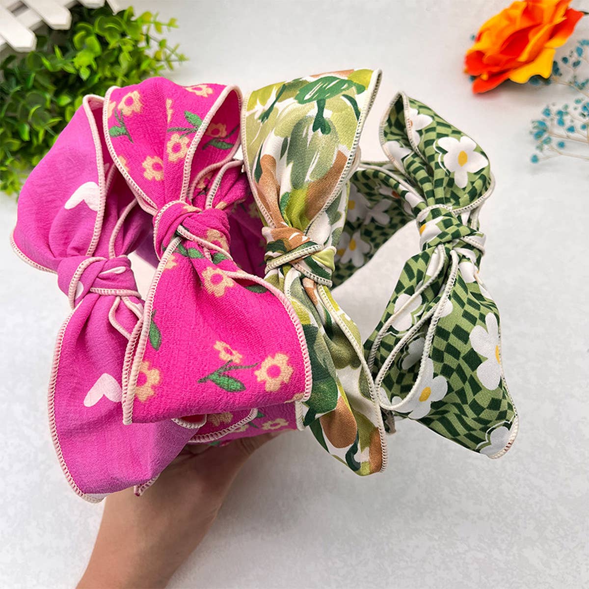 PRESSED WIDE-BRIMMED FLORAL BOW HEADBAND_CWAHA2573