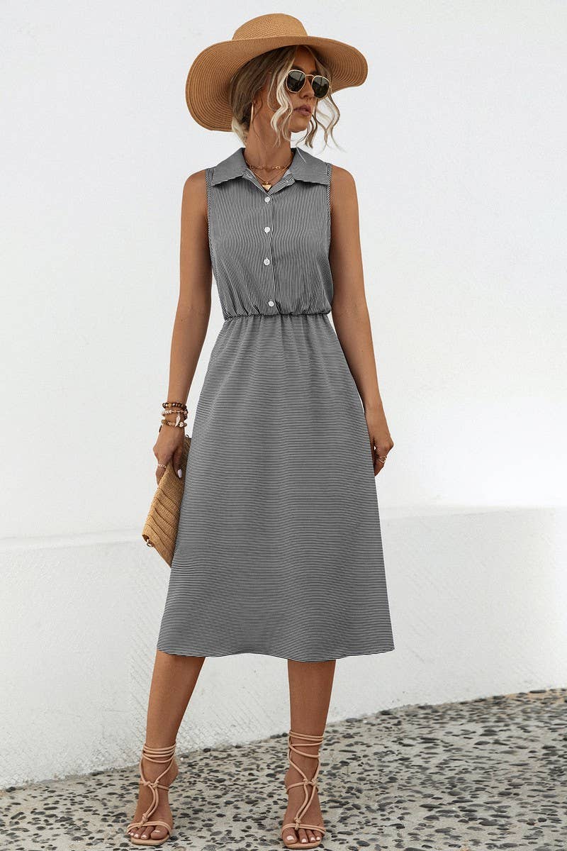 CWDSD4947_SOLID BUTTON CASUAL SHIRT DRESS