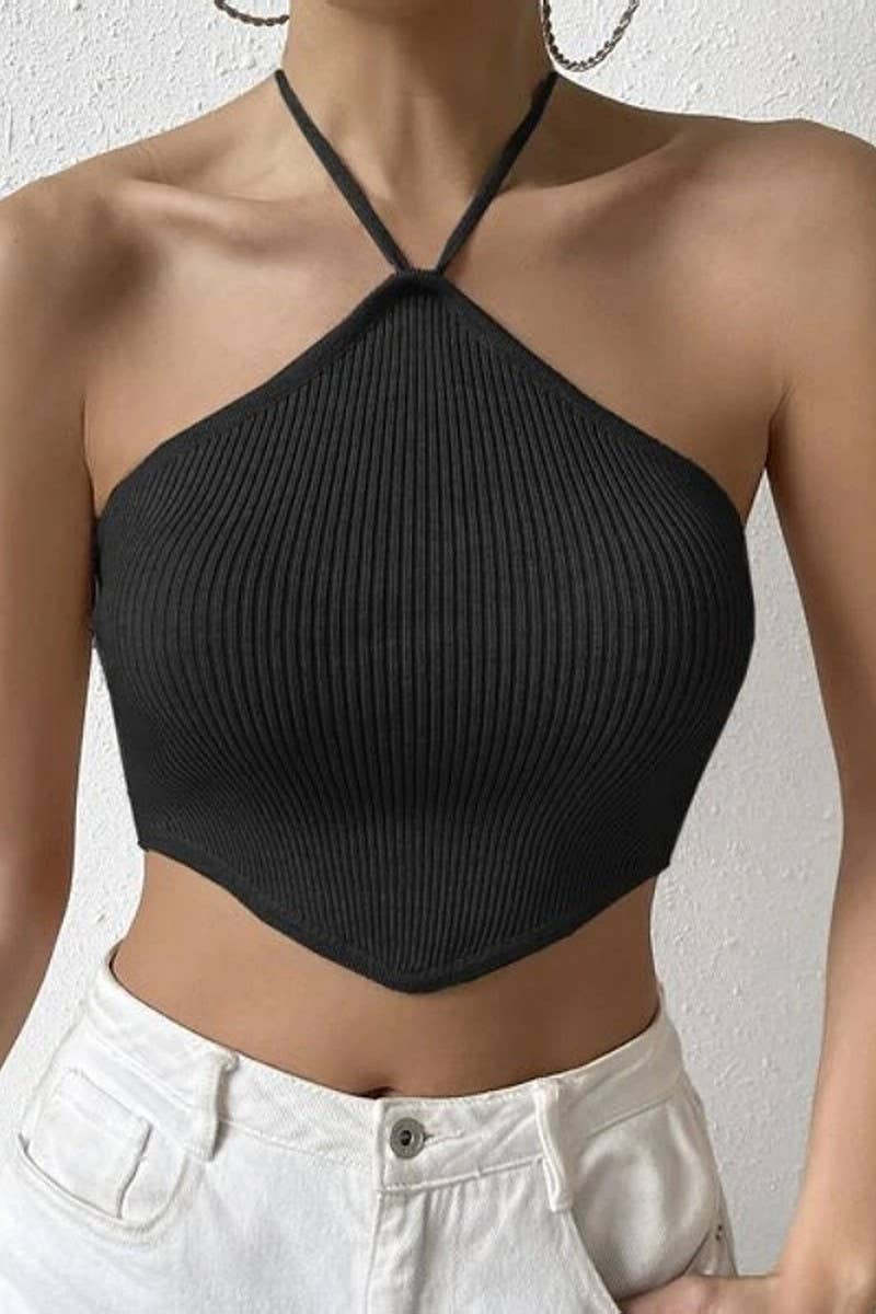 CWTTSL0364_ELEGANT BACKLESS HALTER NECK KNITTED VEST