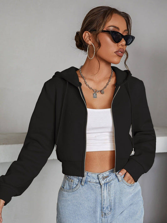 DESIGN HOODIE ZIPPER CARDIGAN CROPPED TOP