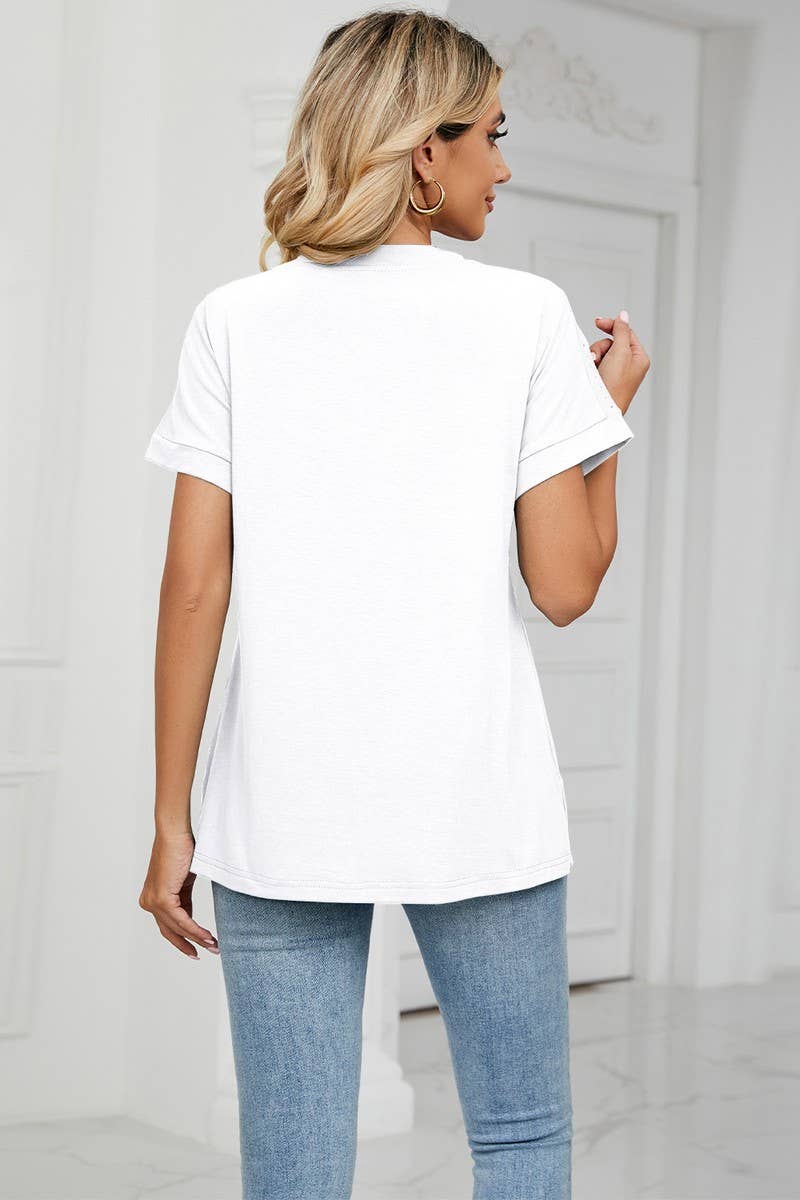 CWTTS0756_V-Neck Shirt Sleeve Top