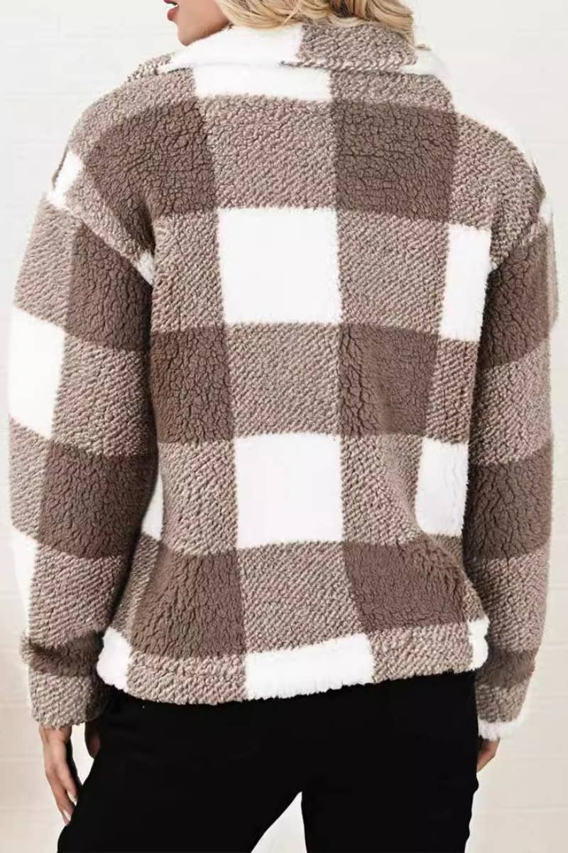 CWOCO1068_WINTER BUTTON-UP PLUSH LONG-SLEEVED COAT