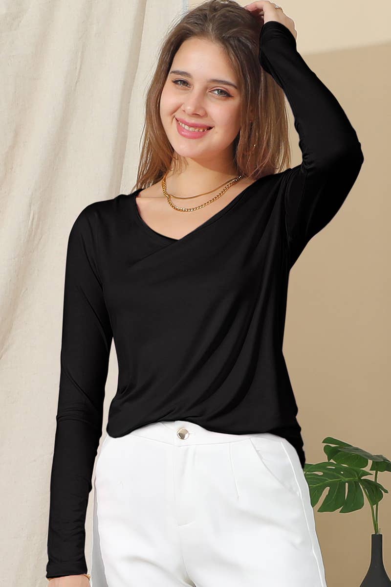 CWTTL1476_Casual Round neck Loose Fit Long Sleeve Tops