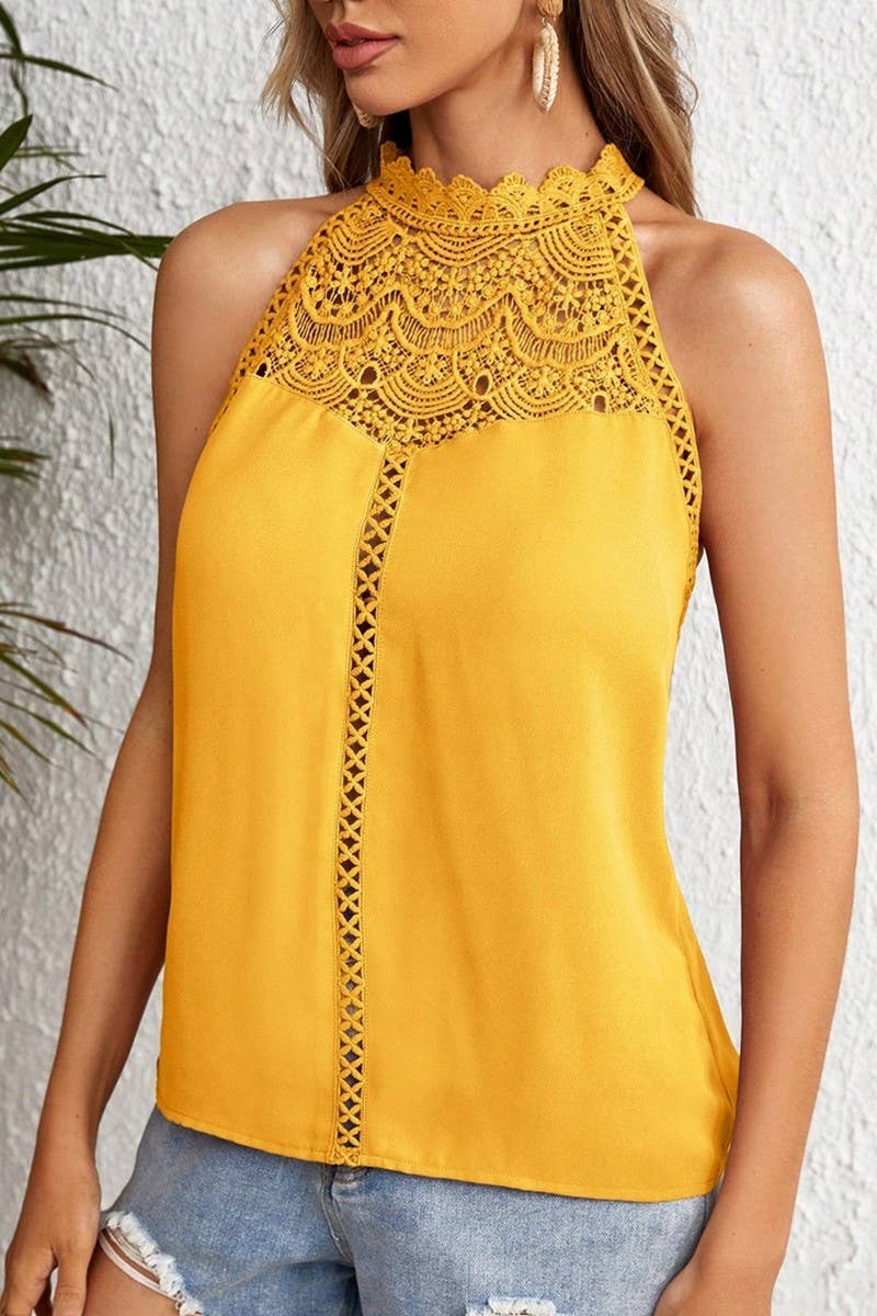 CWTTSL0332_SUMMER NEW FASHION HOLLOW LACE VEST TOP