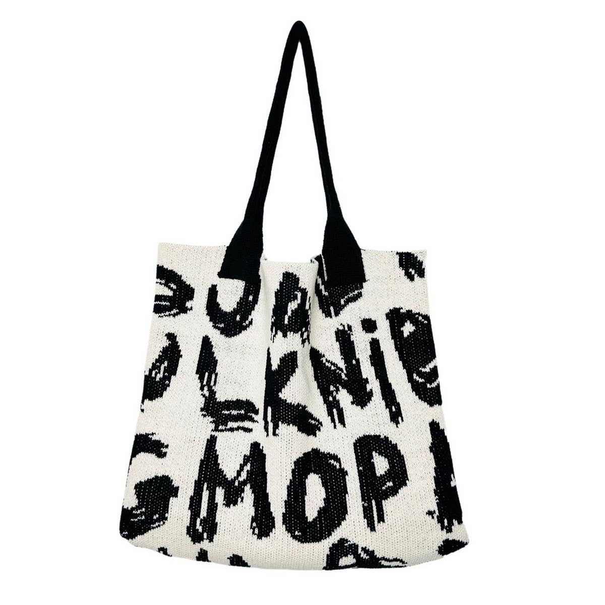 CWAB4572_LETTER PRINTED KNITTED SINGLE SHOULDER HANDLE BAG