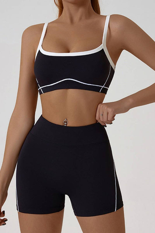 CWSTB1560_SPAGHETTI STRAP BRA SUSPENDER SHORTS YOGA SET