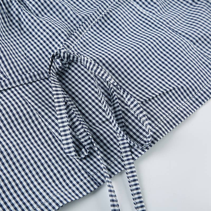 French button-down V-neck checkered halter vest