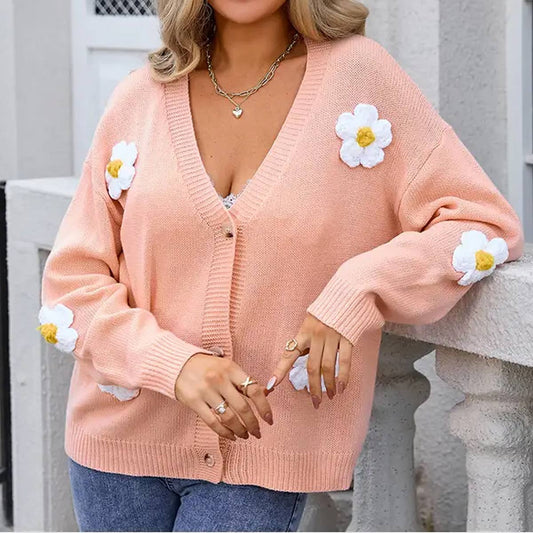 BUTTON UP CARDIGAN FLOWER COAT SWEATER