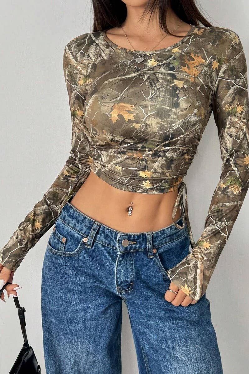 CWTBLL3930_MESH TREE PRINT SIDE DRAWSTRING CROP TOP