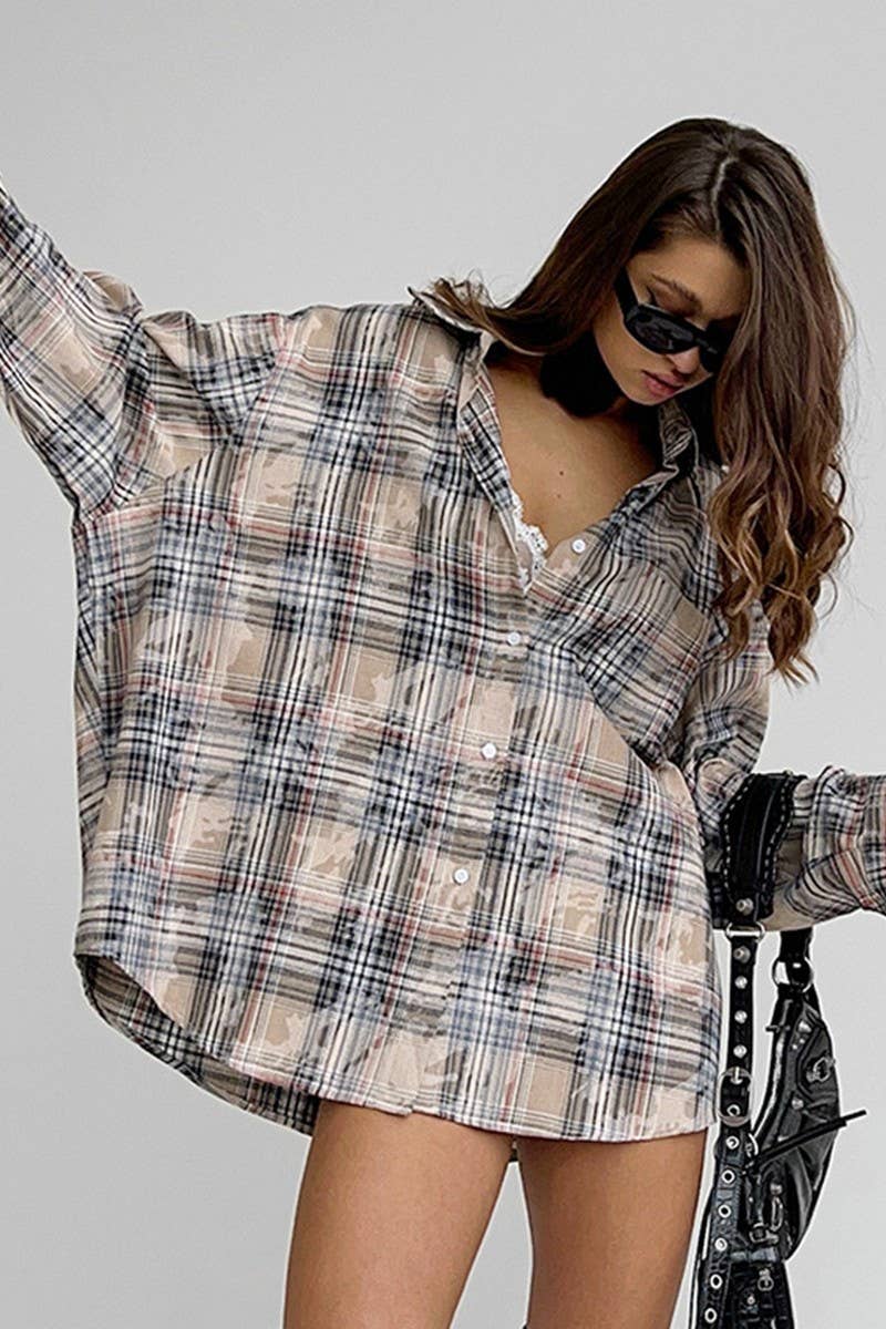 CWTBLL00569_VINTAGE PLAID LONG SLEEVE SHIRT JACKET