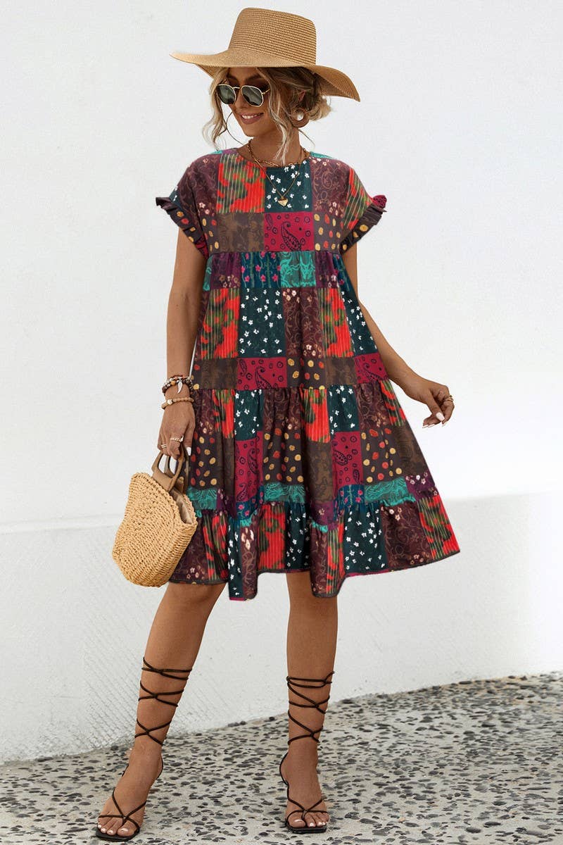 CWDSD4902_PRINTED LOOSE GATHERED DRESS