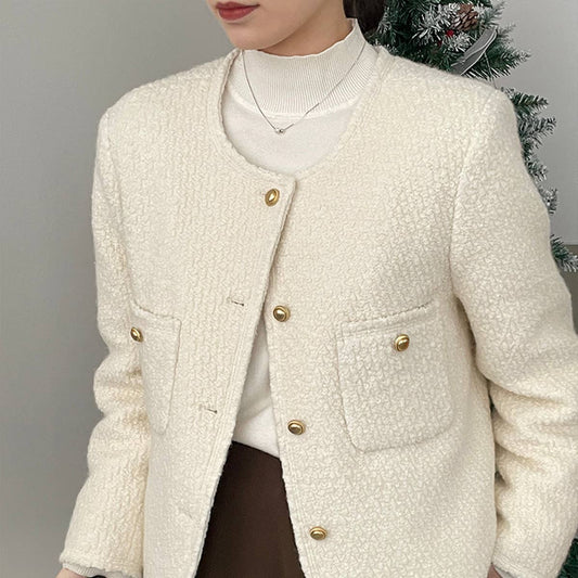 Collarless single-breasted cardigan coat