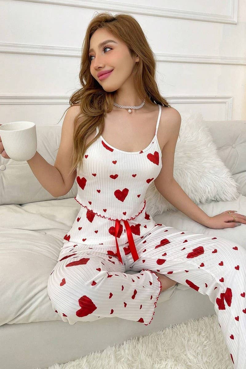 CWSPJ00494_HEART RIBBED CAMI AND PANTS LOUNGEWEAR SET