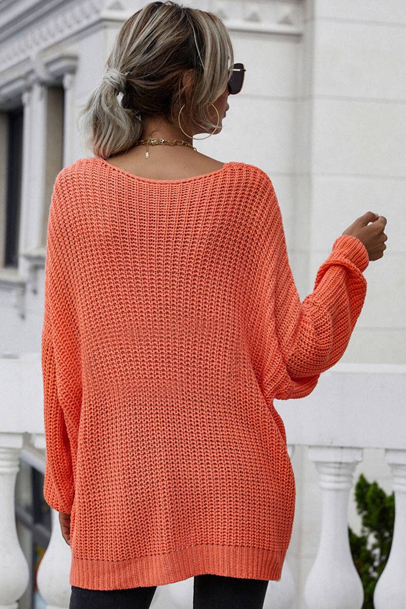 CWTTL1077 Oversized Long Sleeve V-Neck Pullover Sweater