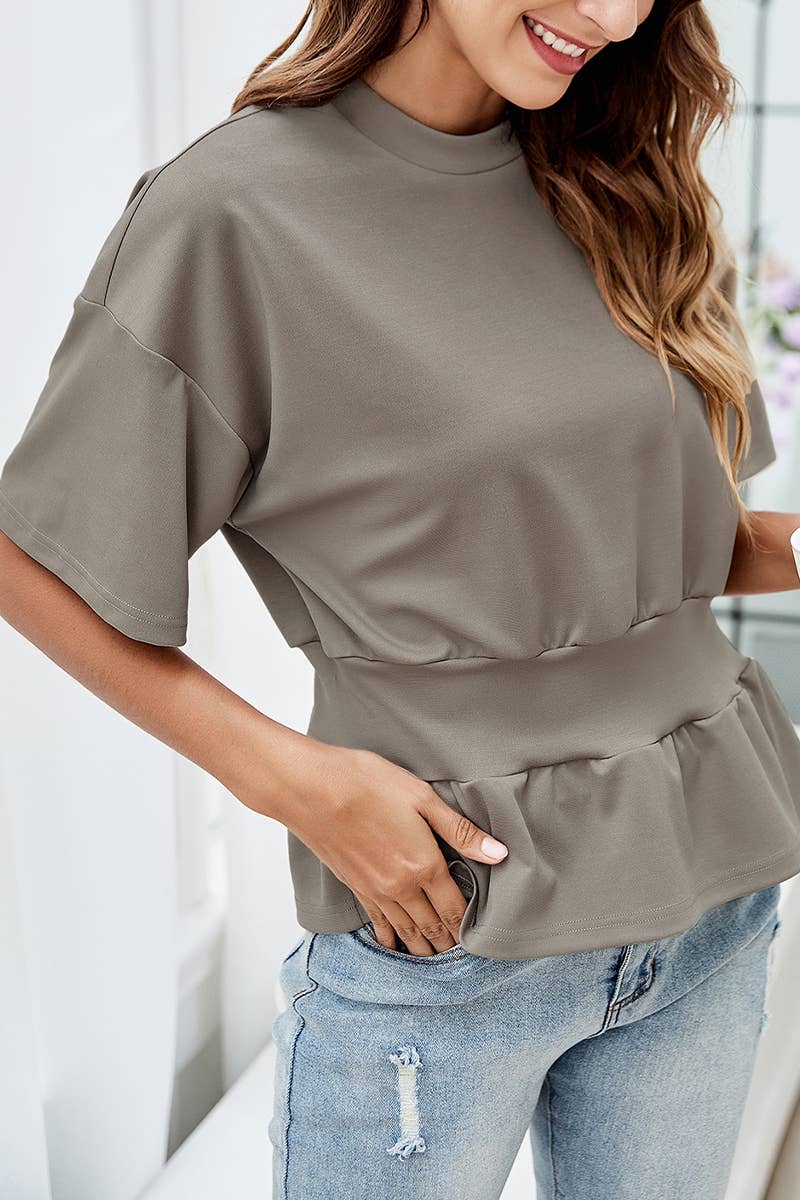 CWTTS1427_SUMMER TEMPERAMENT ROUND NECK WAIST T-SHIRT