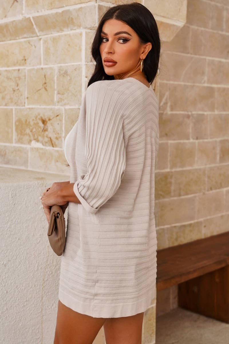 CWOCAS0043_KNIT SOLID COLOR MID-SLEEVE SMOCK CARDIGAN