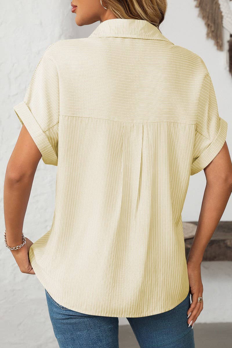 CWTSTS0568_LOOSE POCKET CASUAL STRIPED SHORT SLEEVE SHIRT
